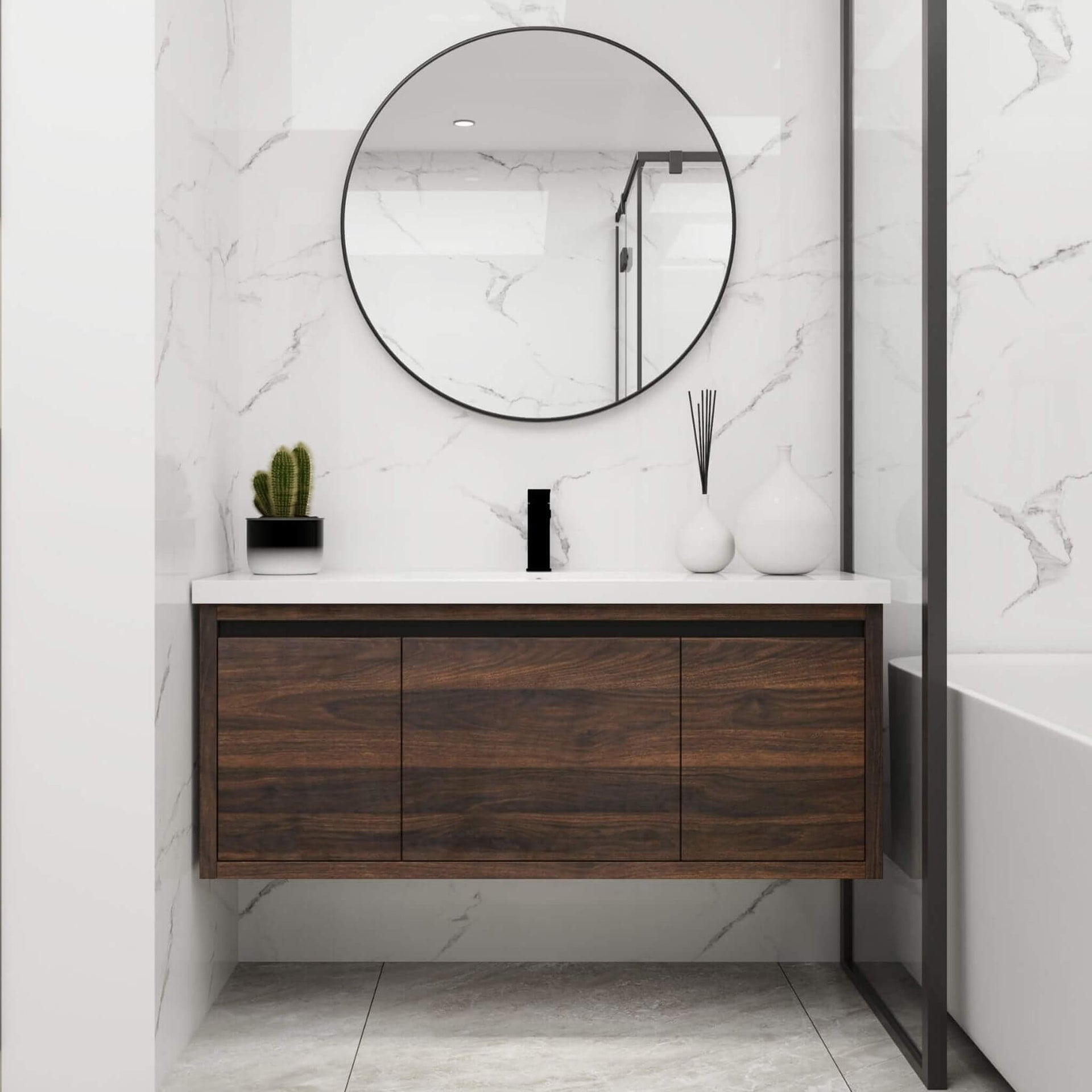 Alora Floating Walnut Bathroom Vanity With Resin Sink Soft Close Doors (SAK62941) SAKSBY WHOLESALE