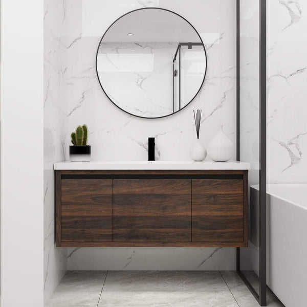 Alora Floating Walnut Bathroom Vanity With Resin Sink Soft Close Doors (SAK62941) SAKSBY WHOLESALE
