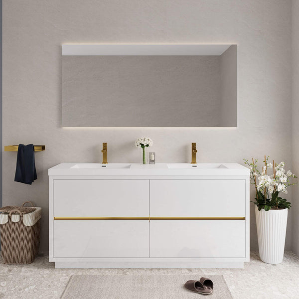 Alora 72-Inch White Freestanding Bathroom Vanity With Sink And Stone Resin Countertop (SAK31520) SAKSBY WHOLESALE