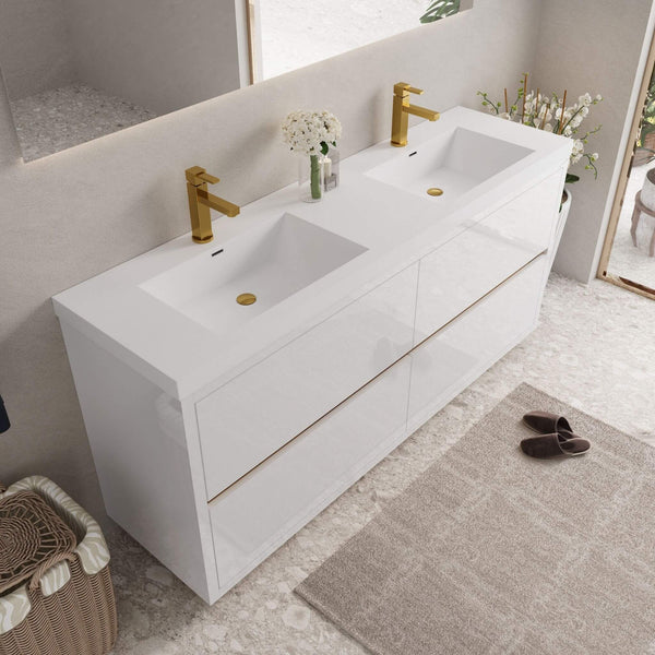 Alora 72-Inch White Freestanding Bathroom Vanity With Sink And Stone Resin Countertop (SAK31520) SAKSBY WHOLESALE