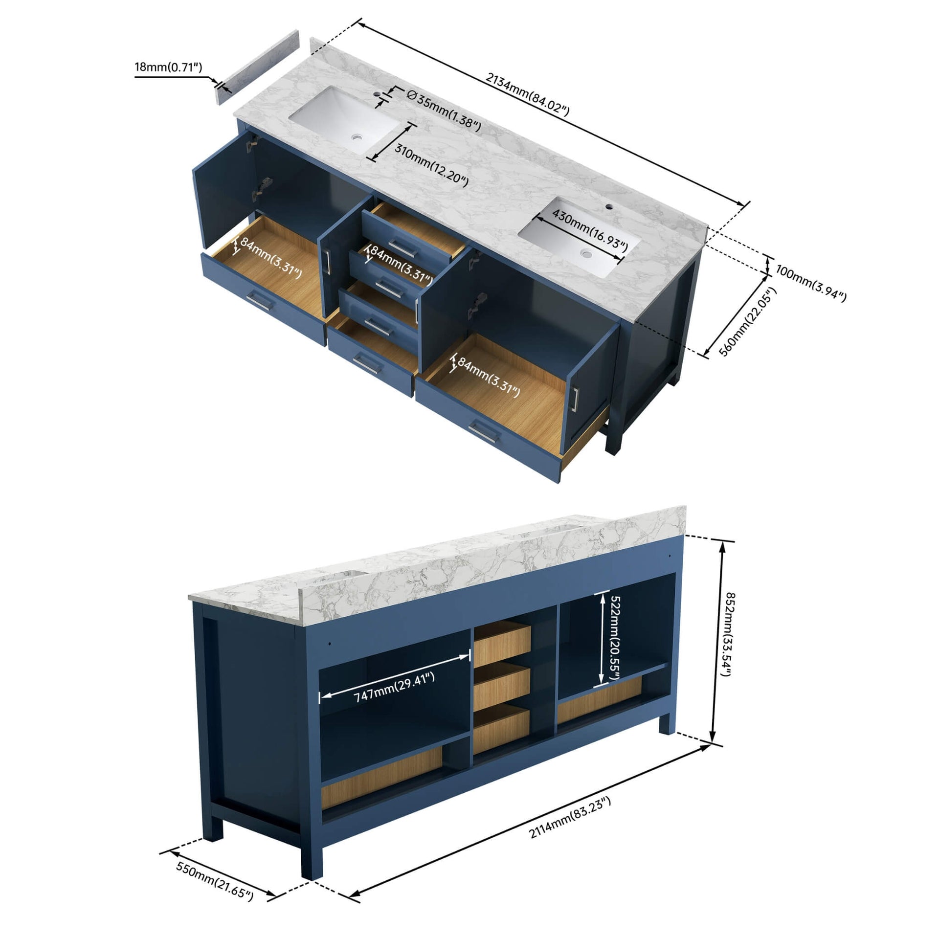 Alora 83-Inch Blue Modern Double Sink Freestanding Bathroom Vanity (SAK19761) SAKSBY WHOLESALE