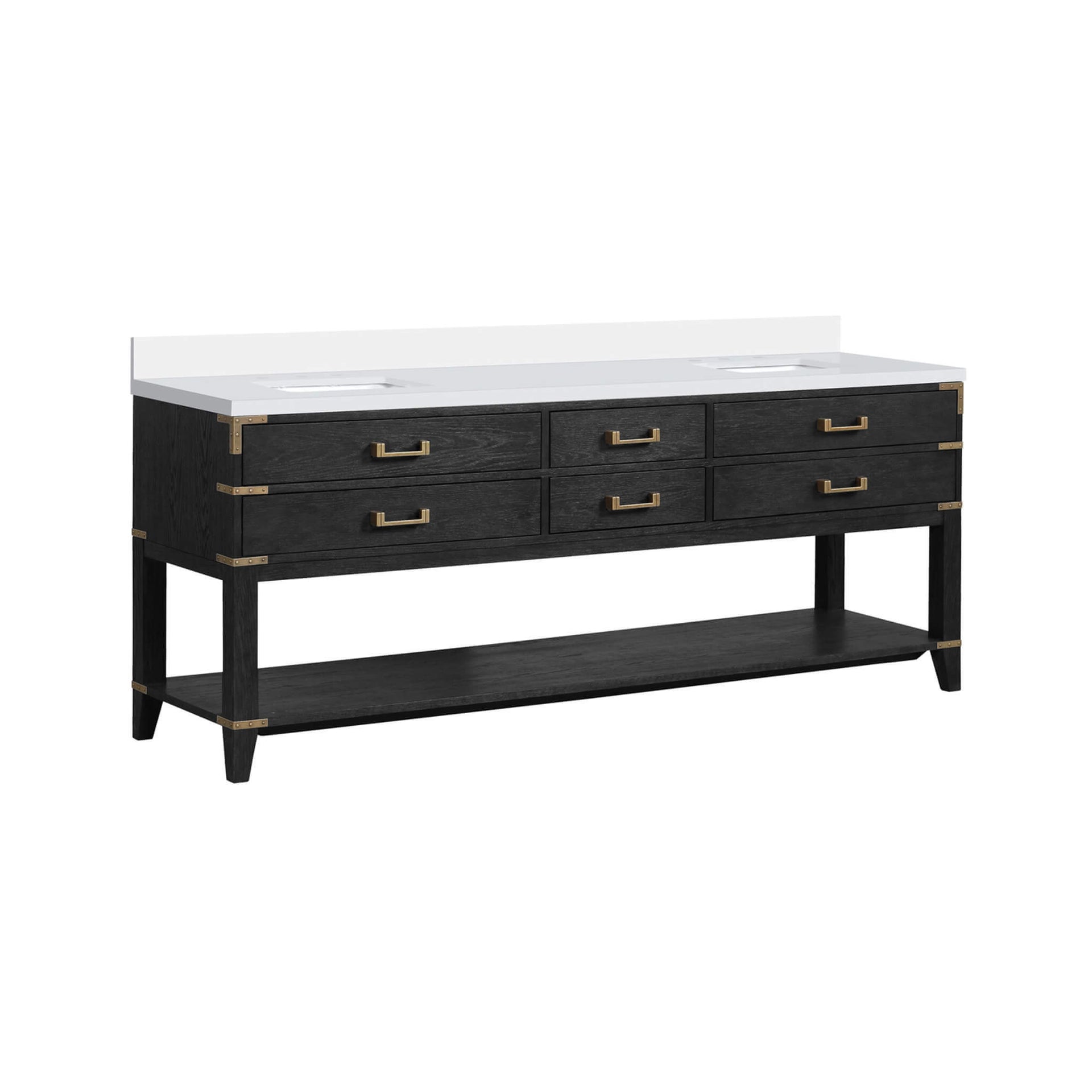 Alora 84-Inch Black Oak Double Bathroom Vanity With White Quartz Top (SAK43761) SAKSBY WHOLESALE