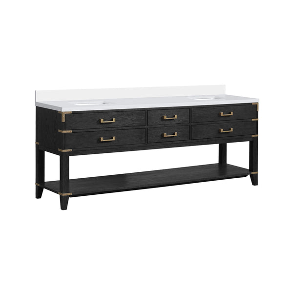 Alora 84-Inch Black Oak Double Bathroom Vanity With White Quartz Top (SAK43761) SAKSBY WHOLESALE