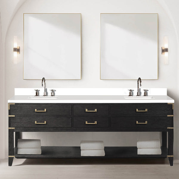 Alora 84-Inch Black Oak Double Bathroom Vanity With White Quartz Top (SAK43761) SAKSBY WHOLESALE