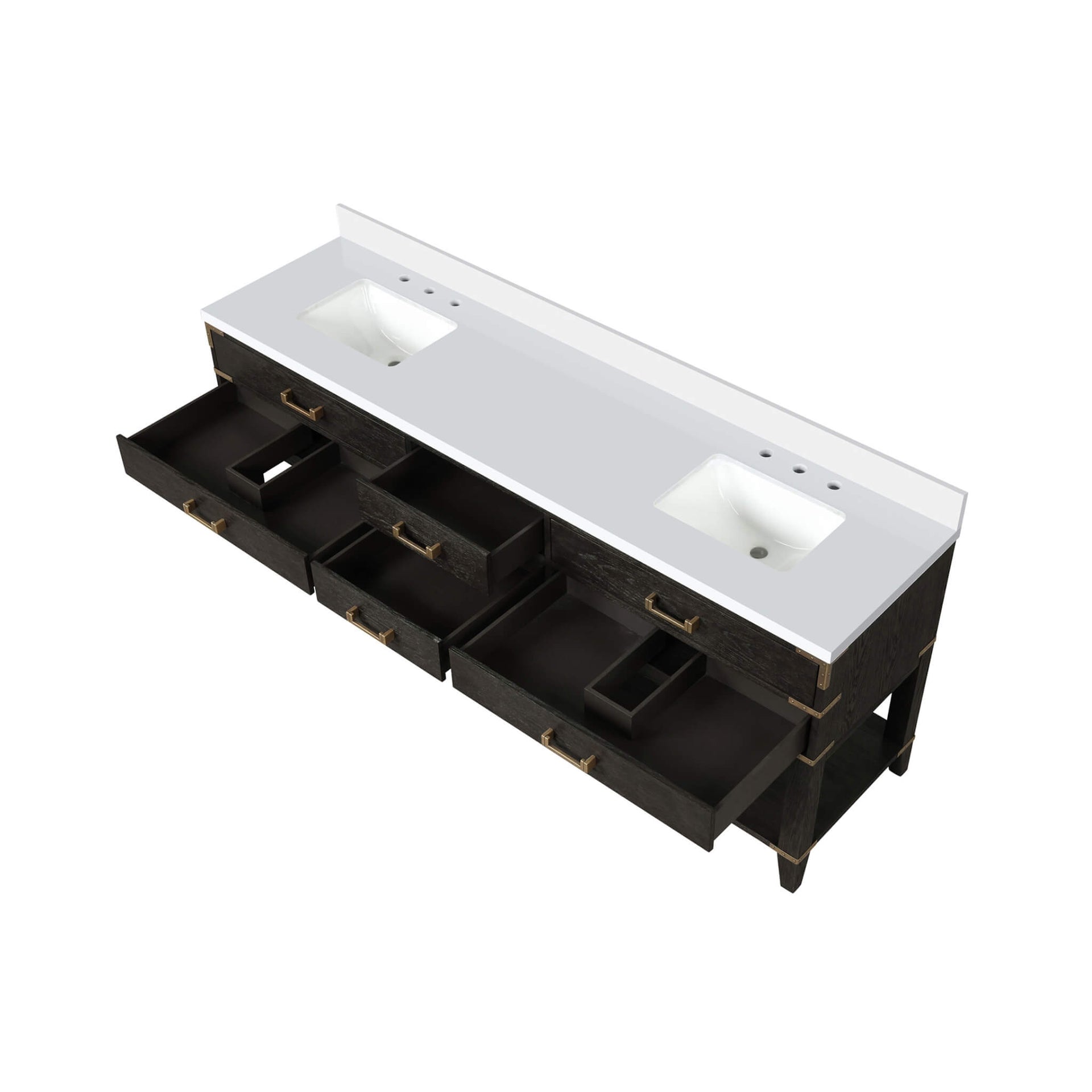 Alora 84-Inch Black Oak Double Bathroom Vanity With White Quartz Top (SAK43761) SAKSBY WHOLESALE