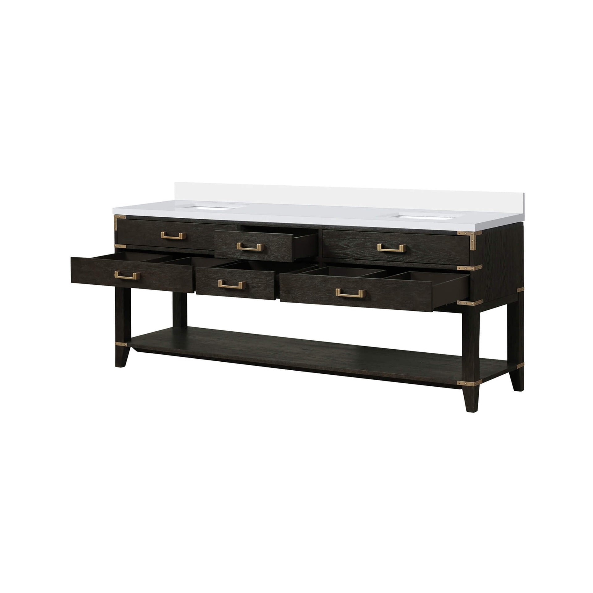 Alora 84-Inch Black Oak Double Bathroom Vanity With White Quartz Top (SAK43761) SAKSBY WHOLESALE