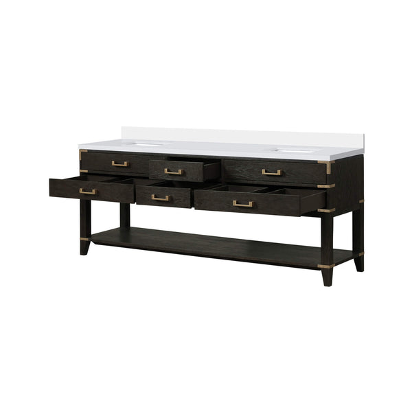 Alora 84-Inch Black Oak Double Bathroom Vanity With White Quartz Top (SAK43761) SAKSBY WHOLESALE