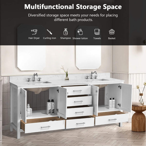 Alora 84-Inch Double Basin Freestanding Bathroom Vanity With Solid Wood Frame [No Faucet] (SAK81794) SAKSBY WHOLESALE