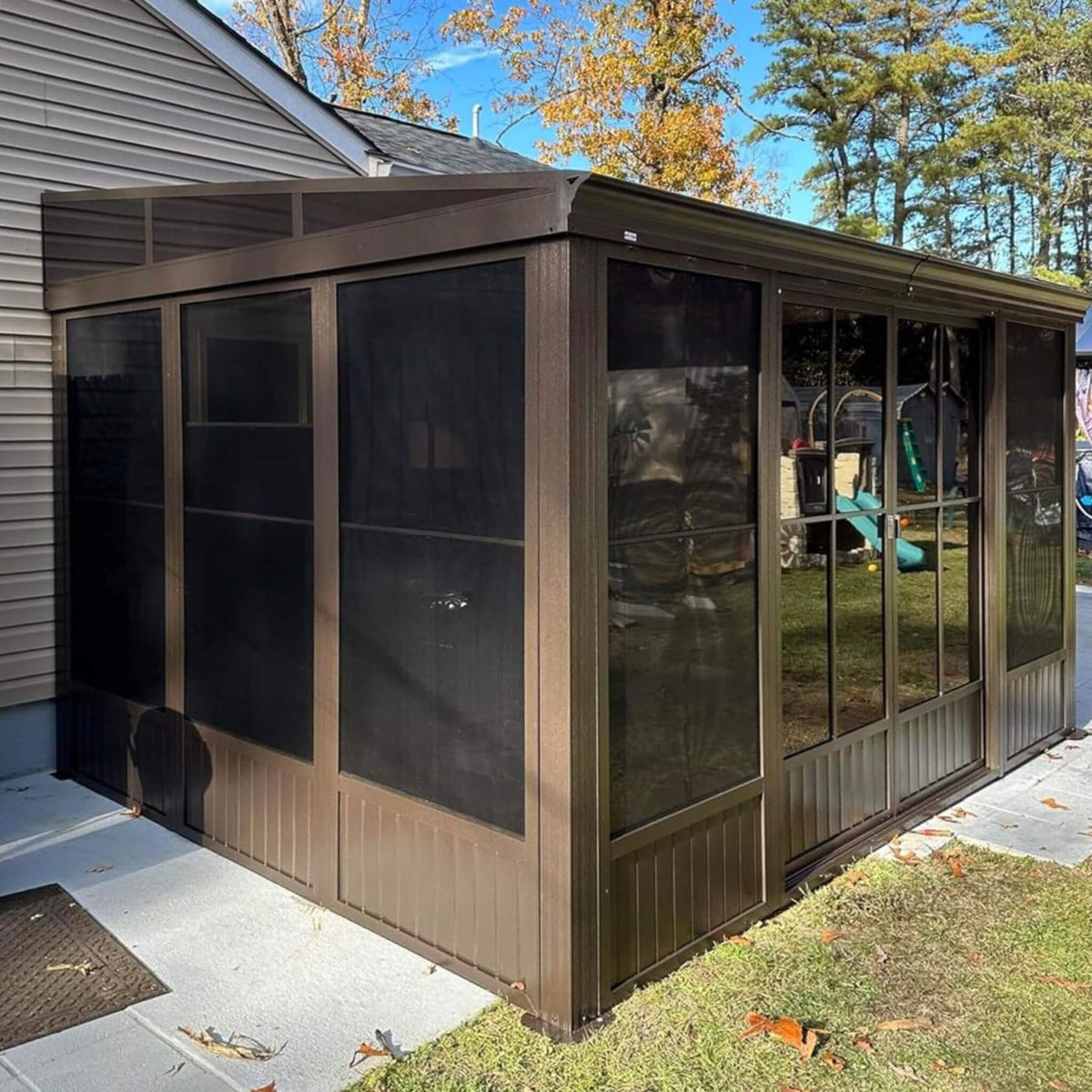 [10X12FT] Atrium Premium Against Wall Mounted Solarium Sunroom With Galvanized Steel Sloping Roof (SAK96375)