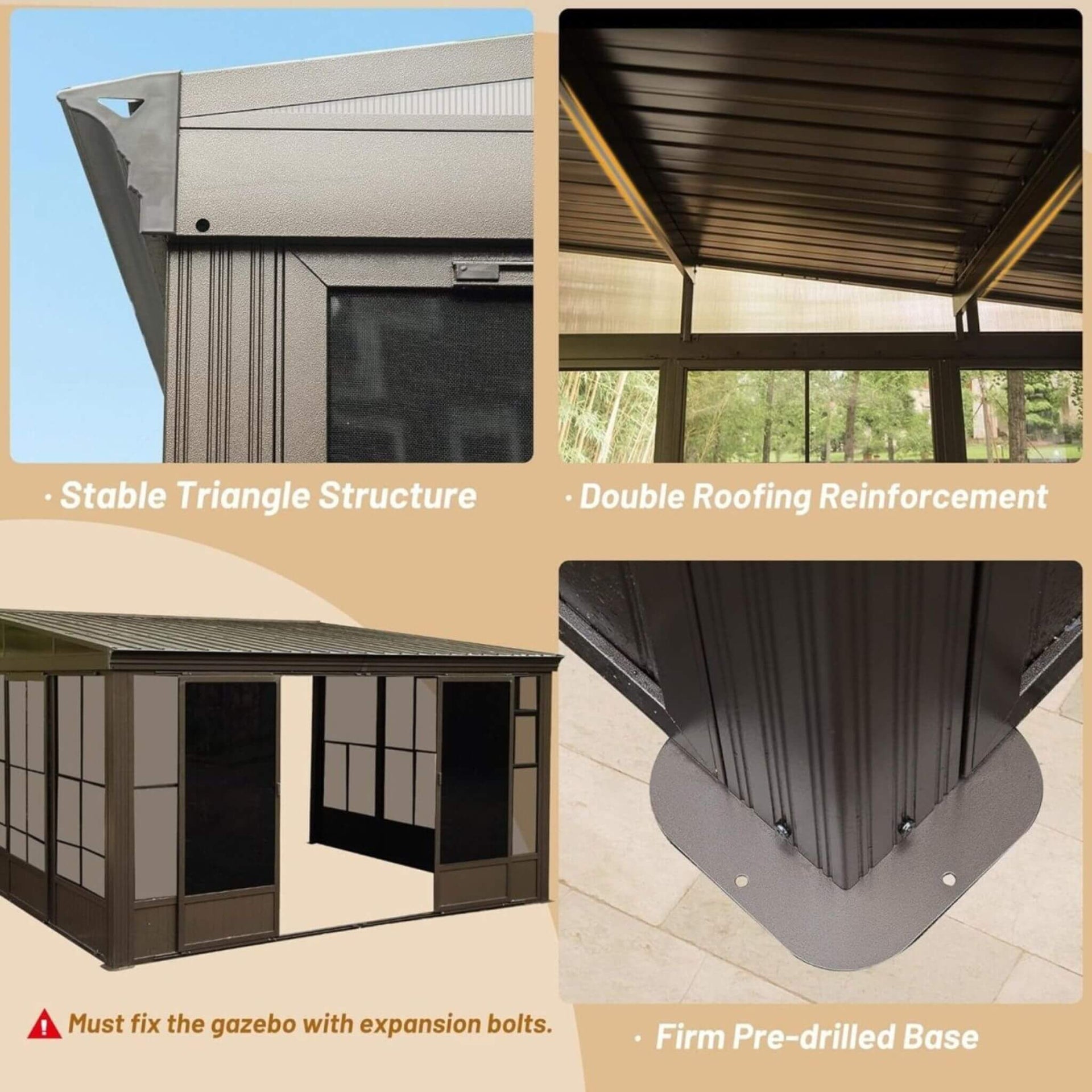 [10X12FT] Atrium Premium Against Wall Mounted Solarium Sunroom With Galvanized Steel Sloping Roof (SAK96375)