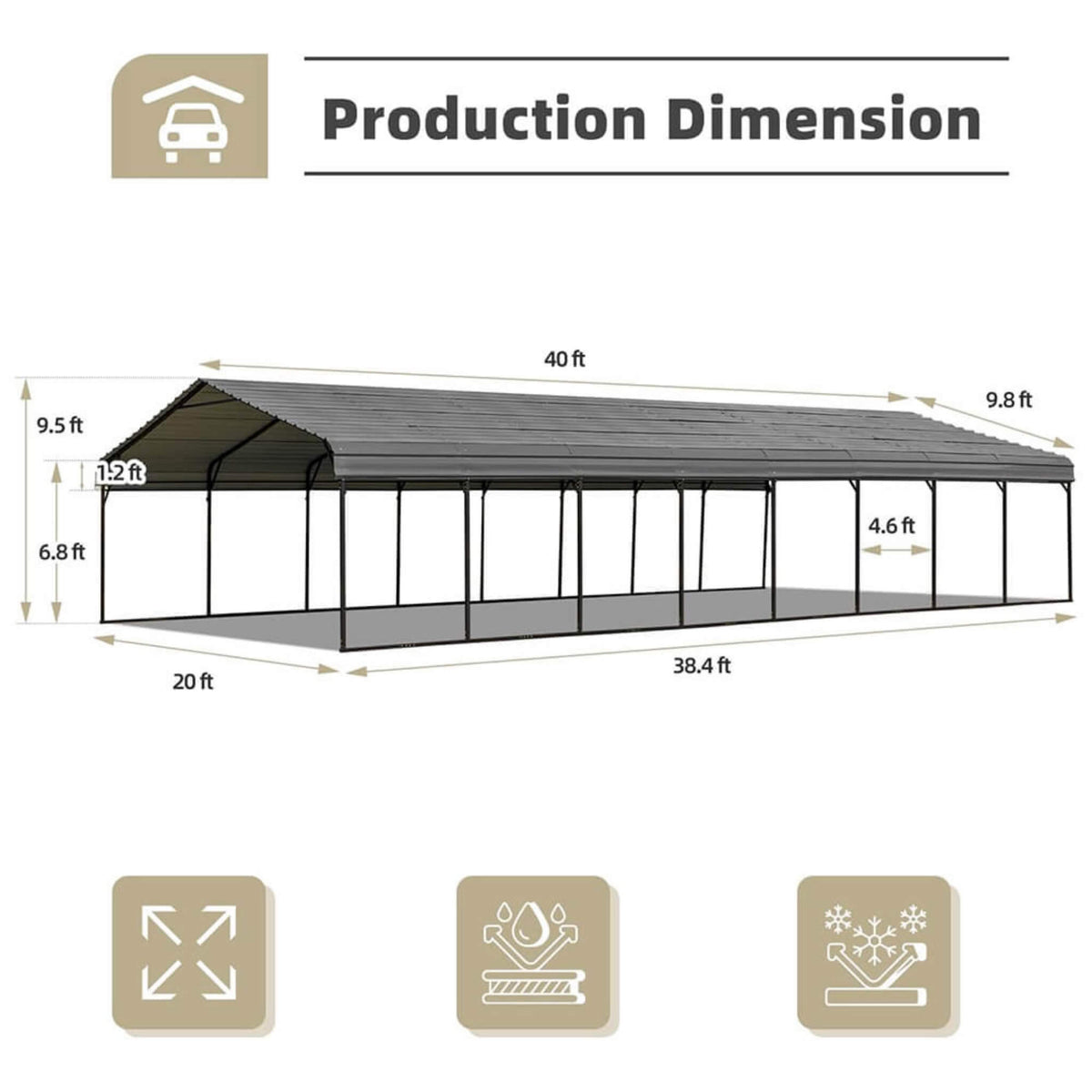 [20X40FT] Extra Large Heavy Duty Four Car Outdoor Metal Carport Canopy For Trucks, Boats And SUVs (SAK29713)