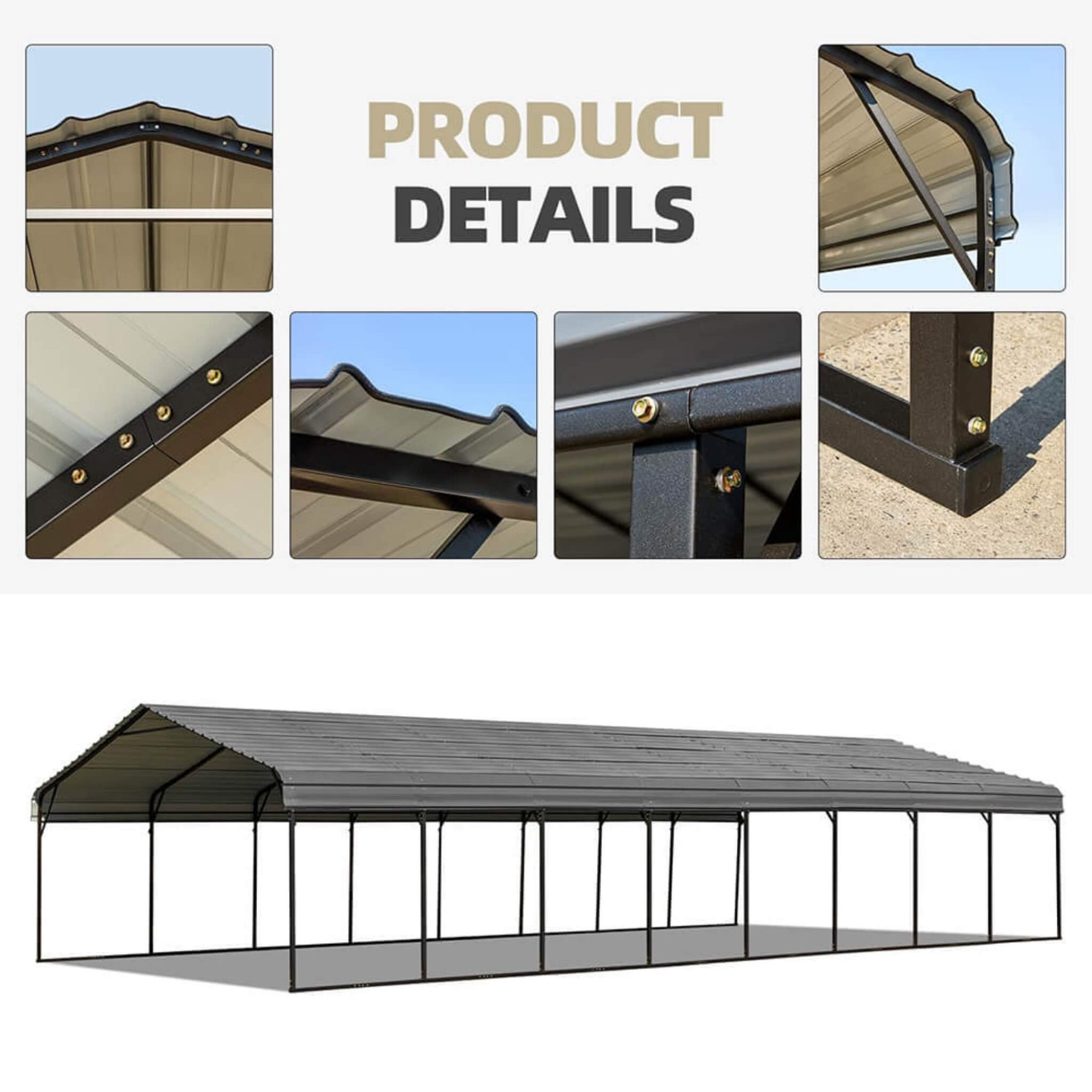 [20X40FT] Extra Large Heavy Duty Four Car Outdoor Metal Carport Canopy For Trucks, Boats And SUVs (SAK29713)