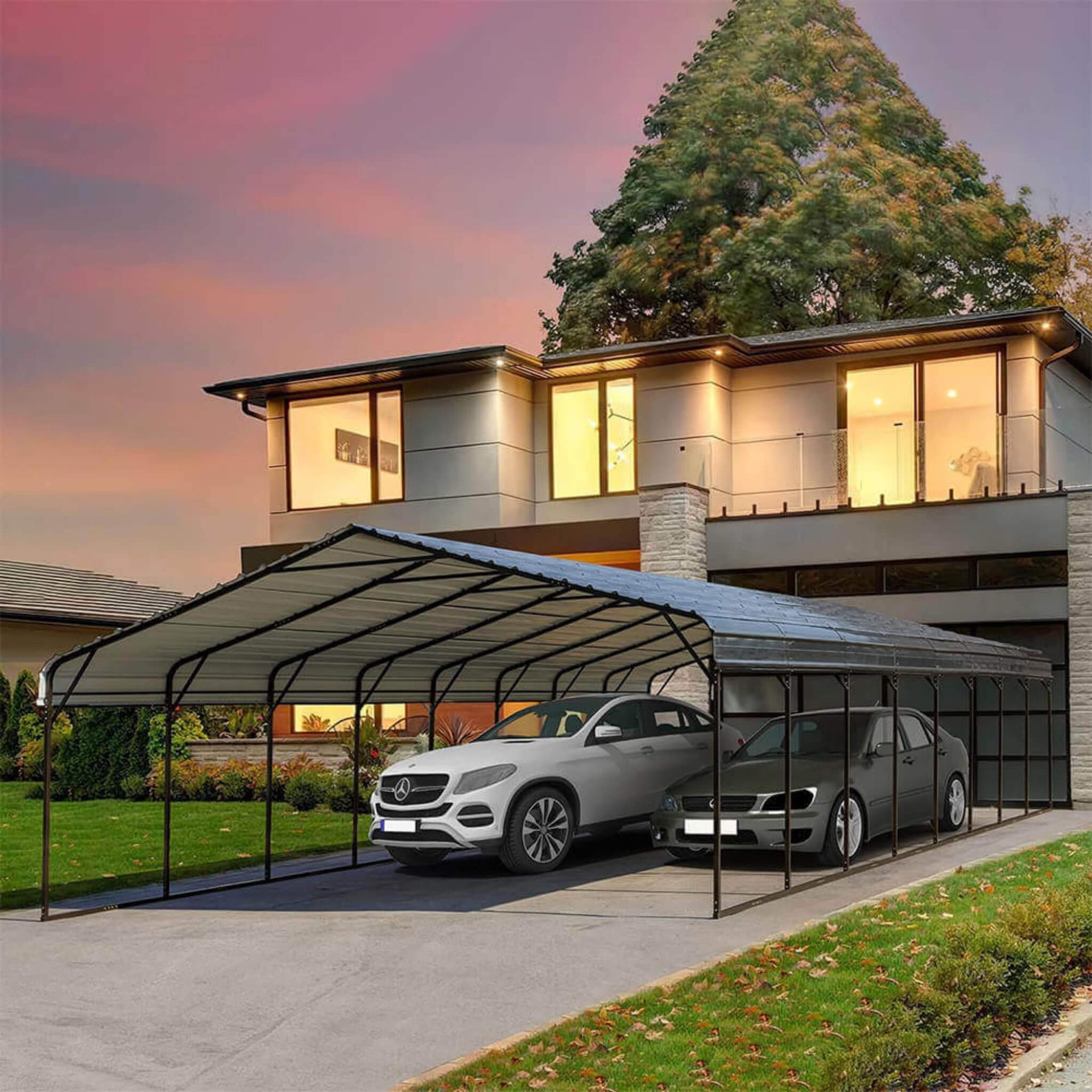 [20X40FT] Extra Large Heavy Duty Four Car Outdoor Metal Carport Canopy For Trucks, Boats And SUVs (SAK29713)