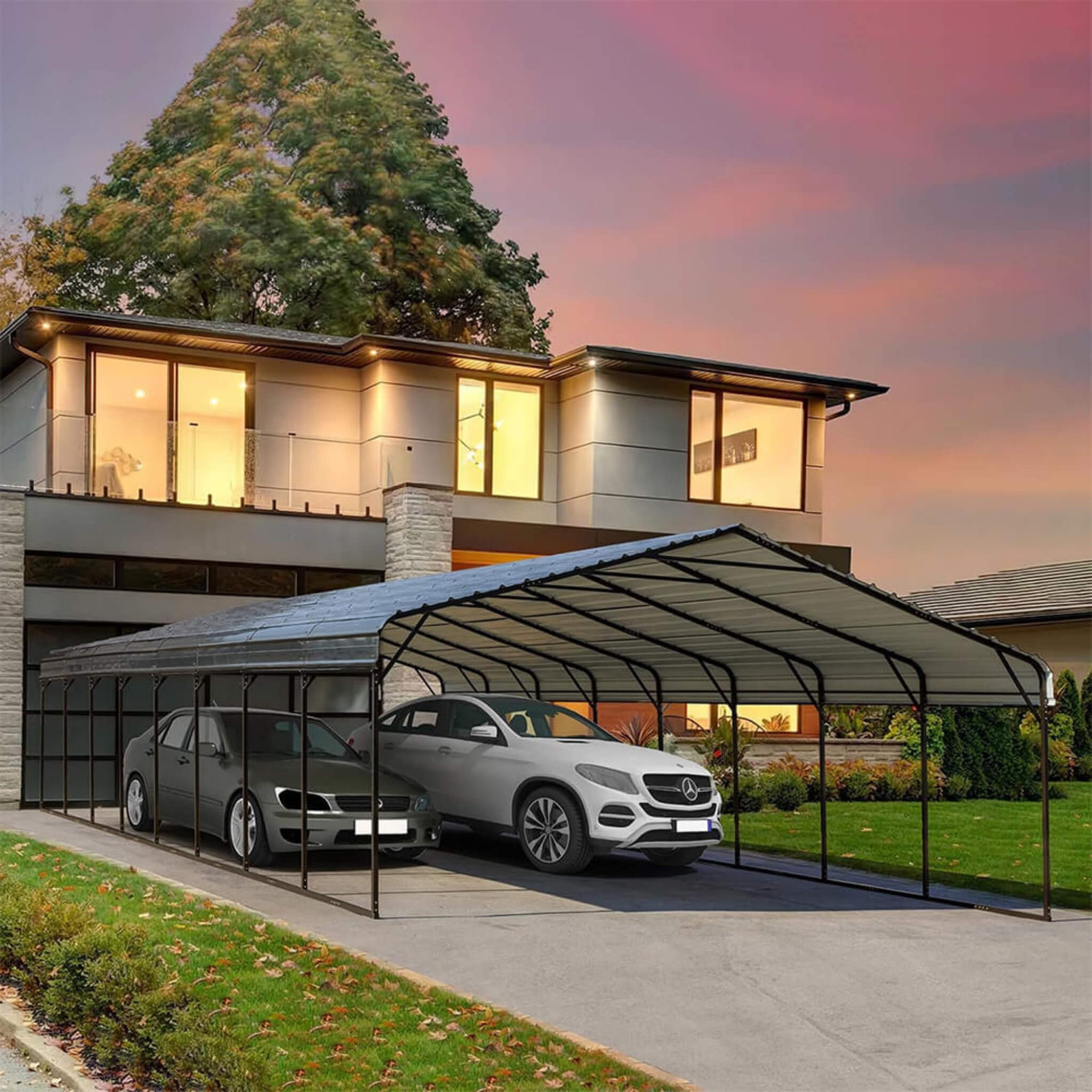 [20X40FT] Extra Large Heavy Duty Four Car Outdoor Metal Carport Canopy For Trucks, Boats And SUVs (SAK29713)