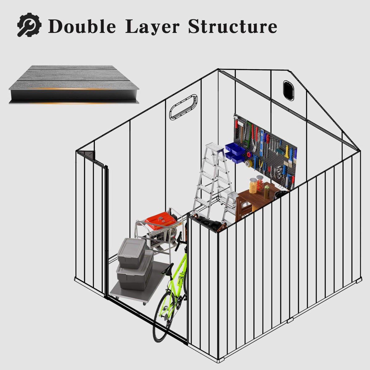 [06X08FT] Heavy-Duty Outdoor All-Weather Resin Storage Shed With Lockable Doors, Windows, And Vents (SAK39874)