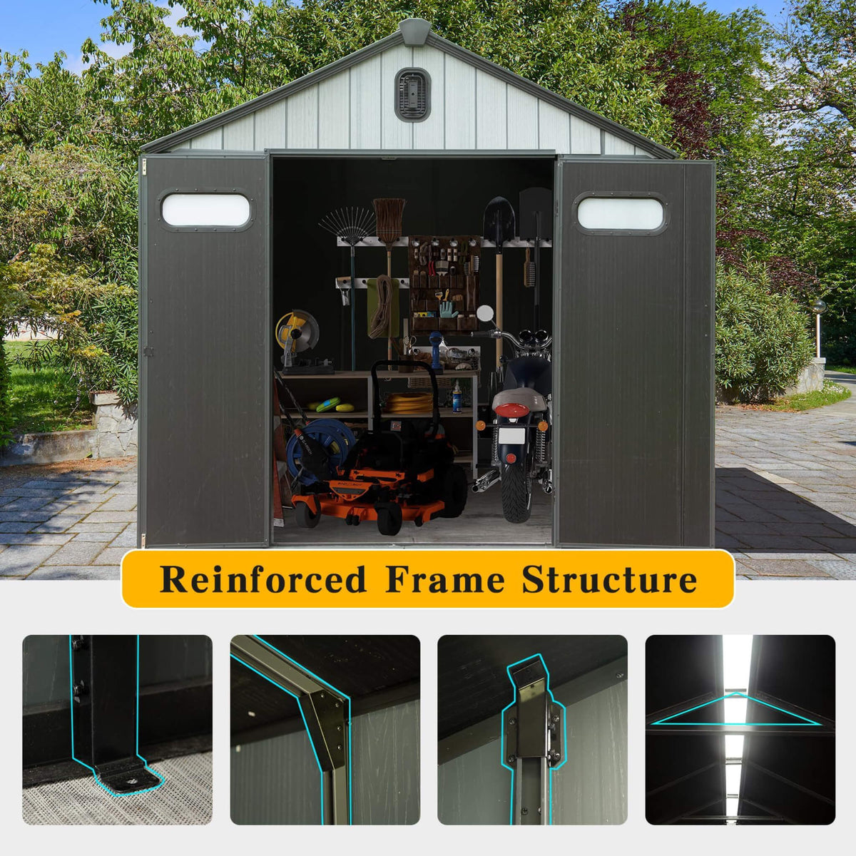 [06X08FT] Heavy-Duty Outdoor All-Weather Resin Storage Shed With Lockable Doors, Windows, And Vents (SAK39874)
