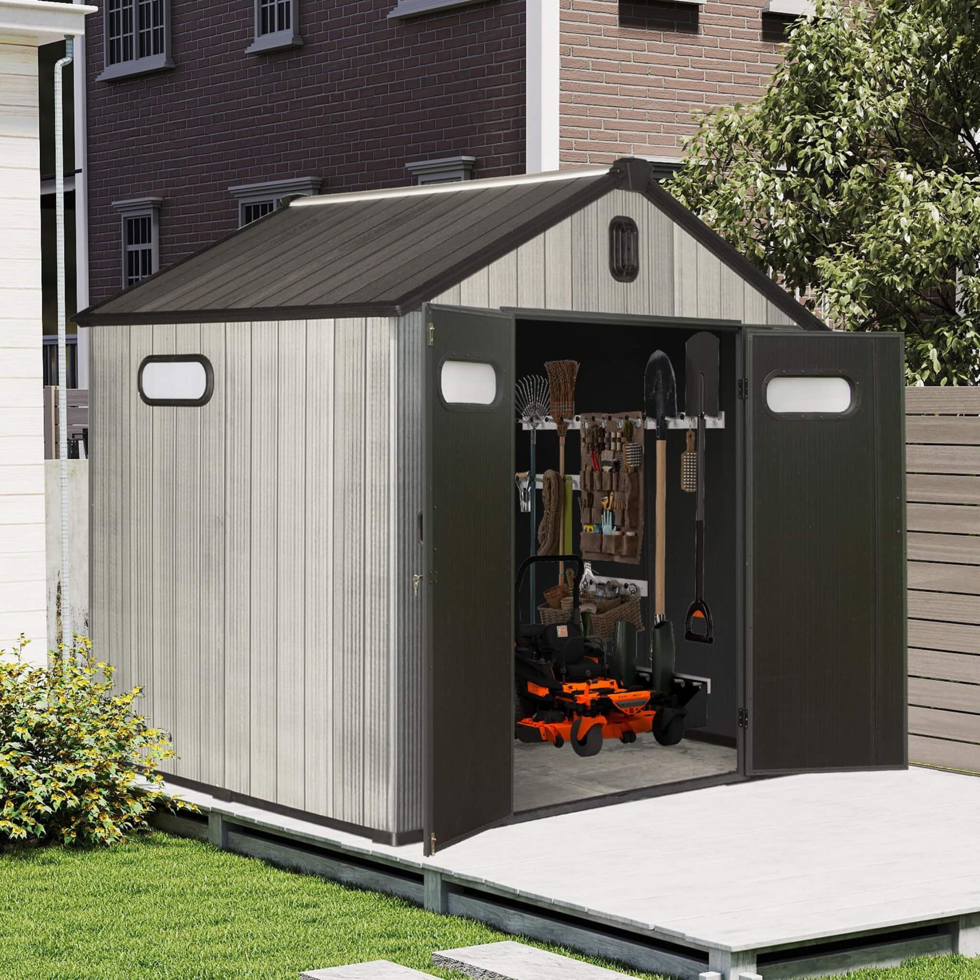 [06X08FT] Heavy-Duty Outdoor All-Weather Resin Storage Shed With Lockable Doors, Windows, And Vents (SAK39874)
