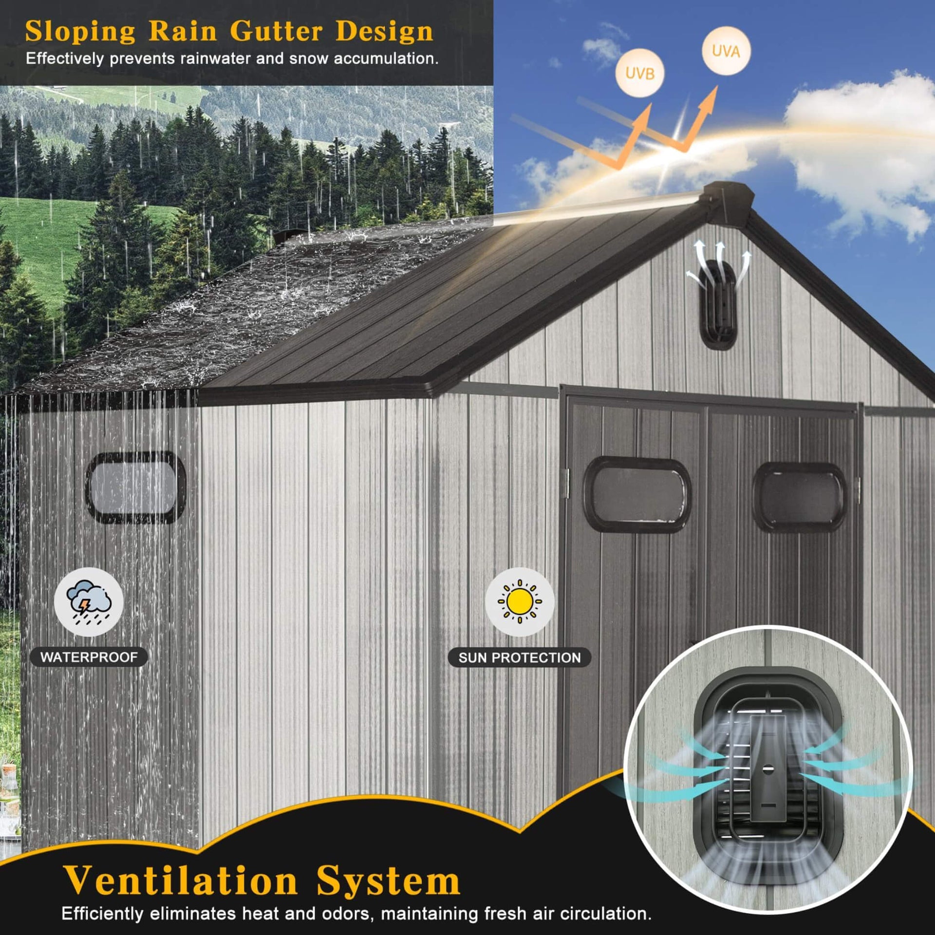 [06X08FT] Heavy-Duty Outdoor All-Weather Resin Storage Shed With Lockable Doors, Windows, And Vents (SAK39874)