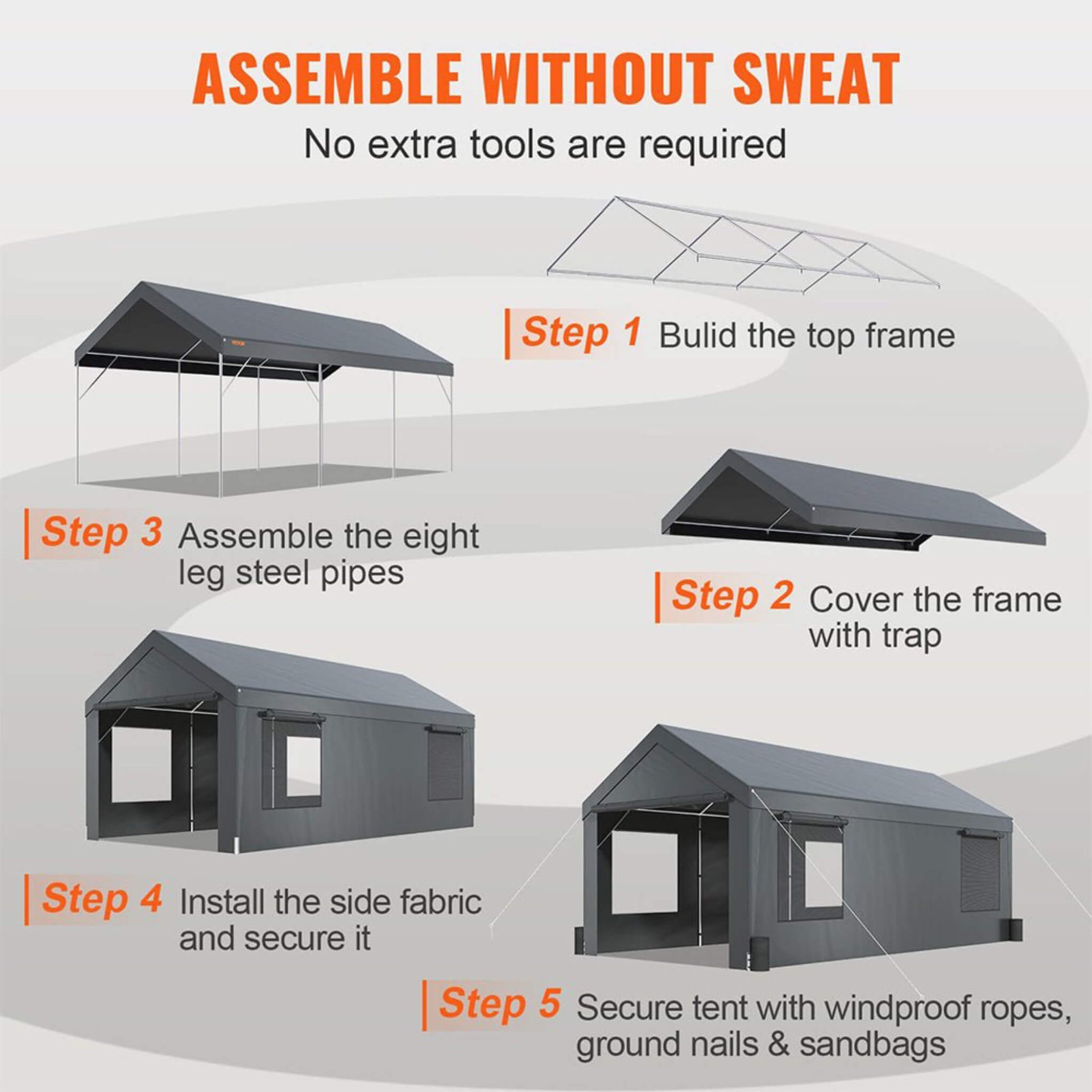 [12X20FT] Heavy-Duty Outdoor Premium Garage Tarp Canopy Shelter W/ Removable Sidewalls (SAK94615)