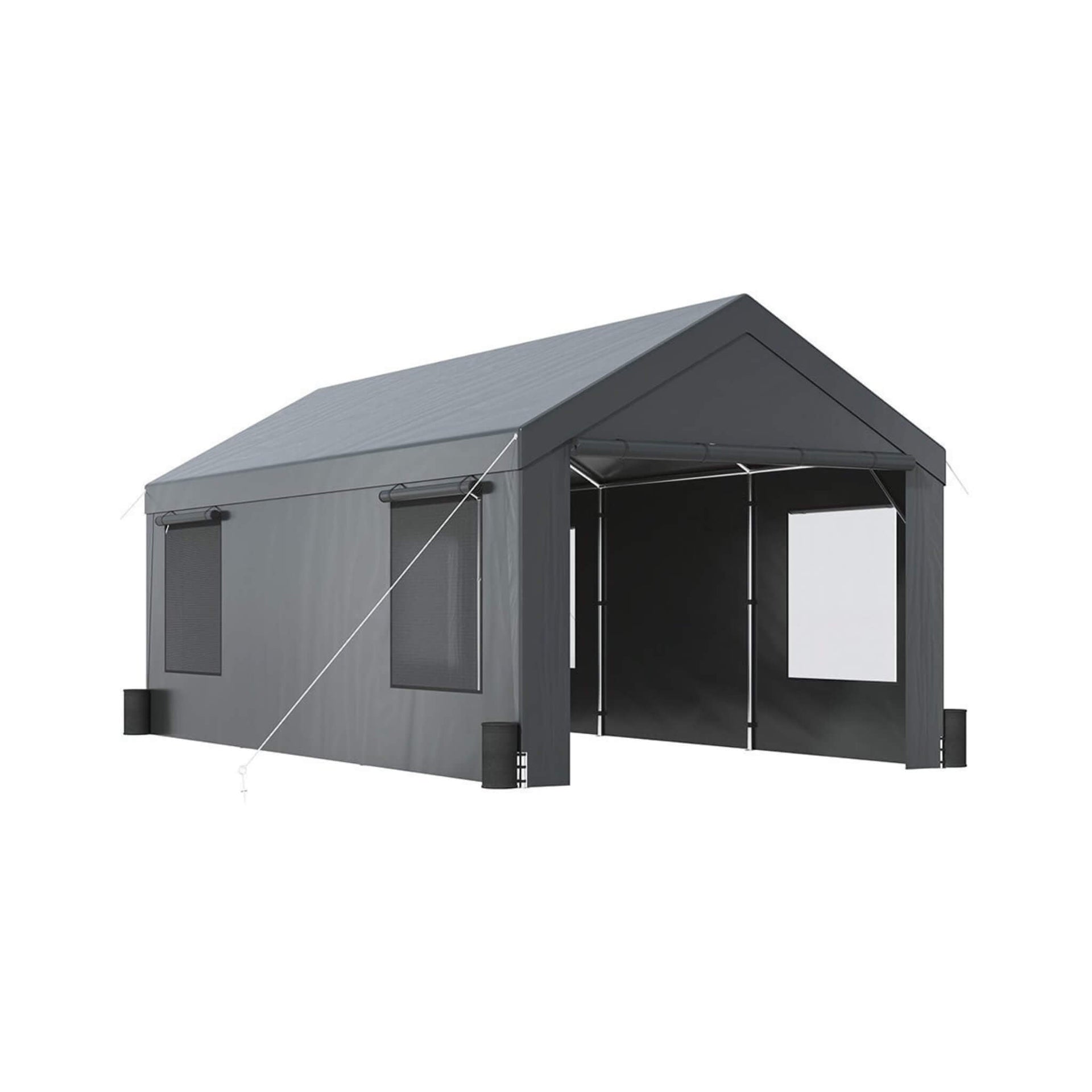[12X20FT] Heavy-Duty Outdoor Premium Garage Tarp Canopy Shelter W/ Removable Sidewalls (SAK94615)
