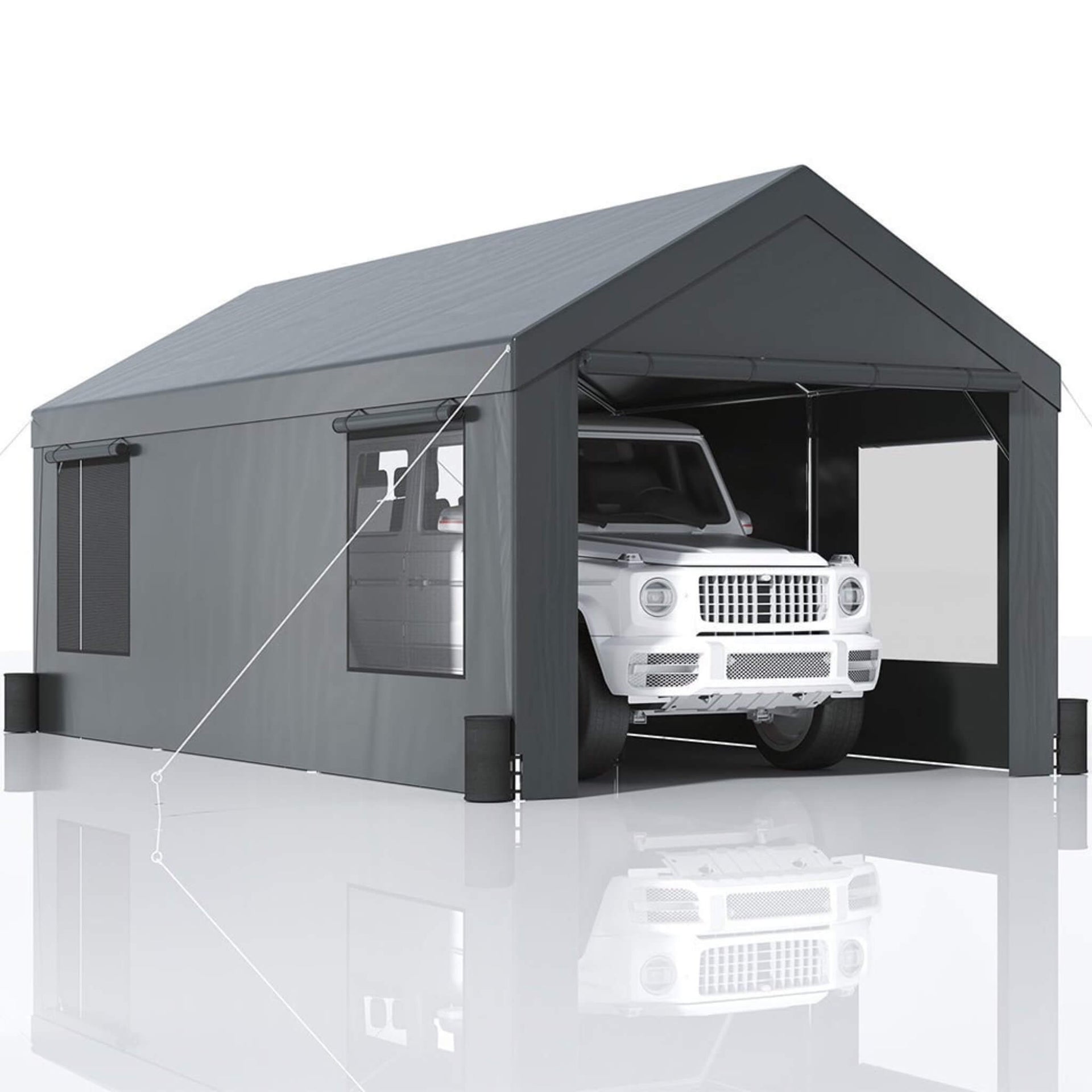 [12X20FT] Heavy-Duty Outdoor Premium Garage Tarp Canopy Shelter W/ Removable Sidewalls (SAK94615)