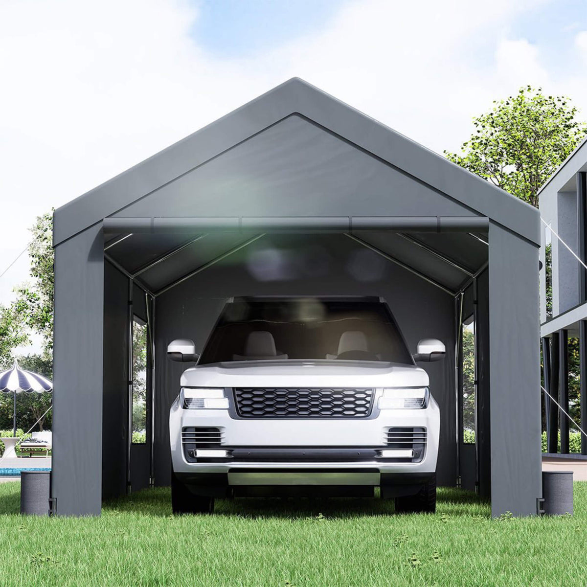 [12X20FT] Heavy-Duty Outdoor Premium Garage Tarp Canopy Shelter W/ Removable Sidewalls (SAK94615)