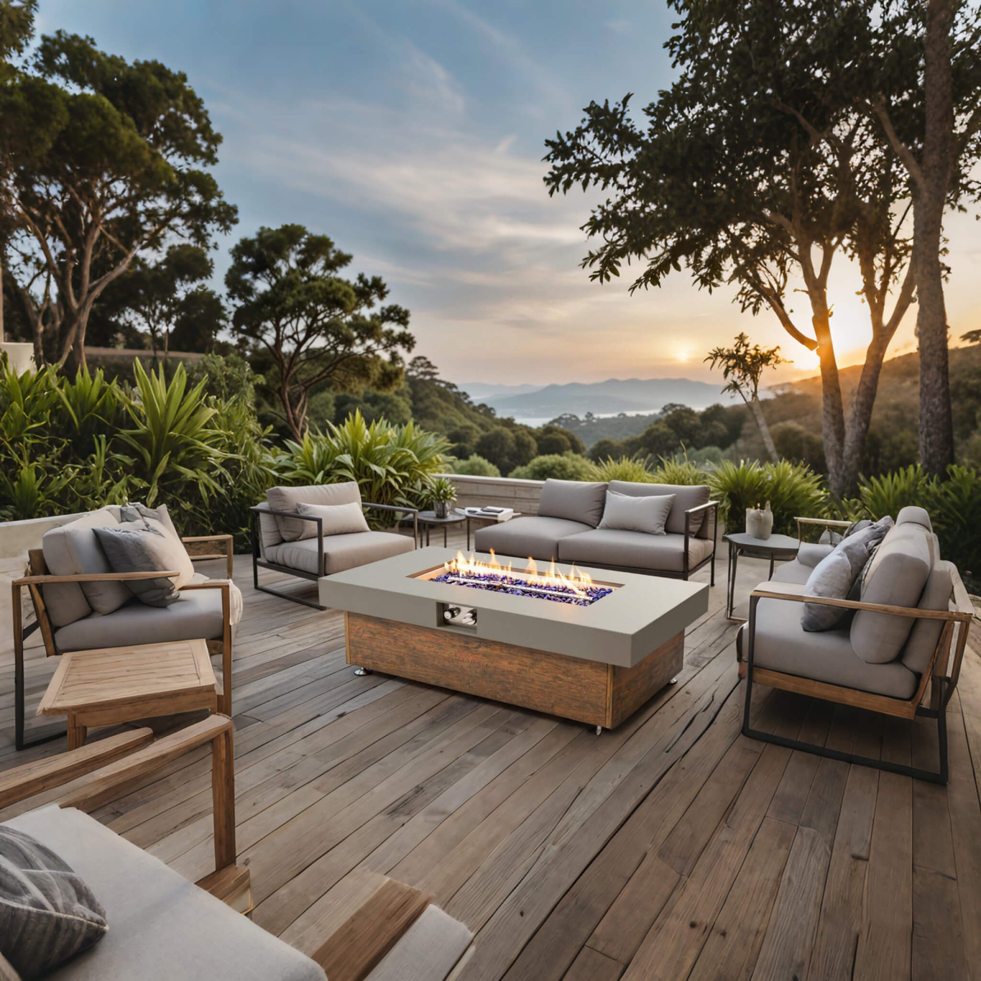 Alora Luxury 48-Inch Outdoor Wood Grain Iron Fire Pit Table With Lava Rocks (SAK37905) SAKSBY WHOLESALE