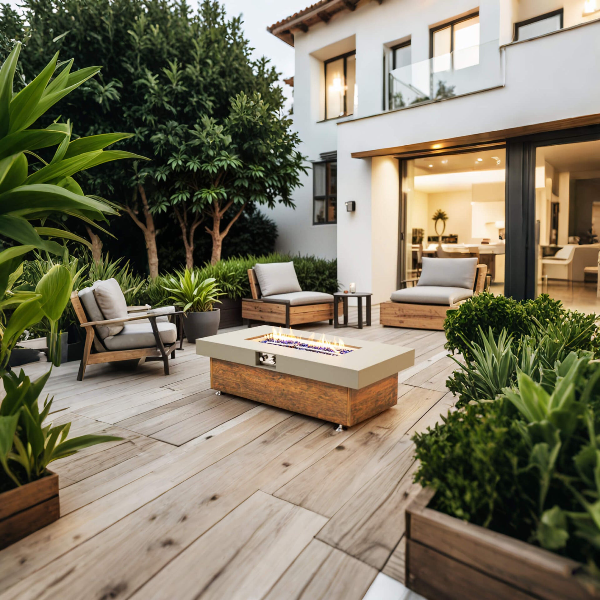 Alora Luxury 48-Inch Outdoor Wood Grain Iron Fire Pit Table With Lava Rocks (SAK37905) SAKSBY WHOLESALE