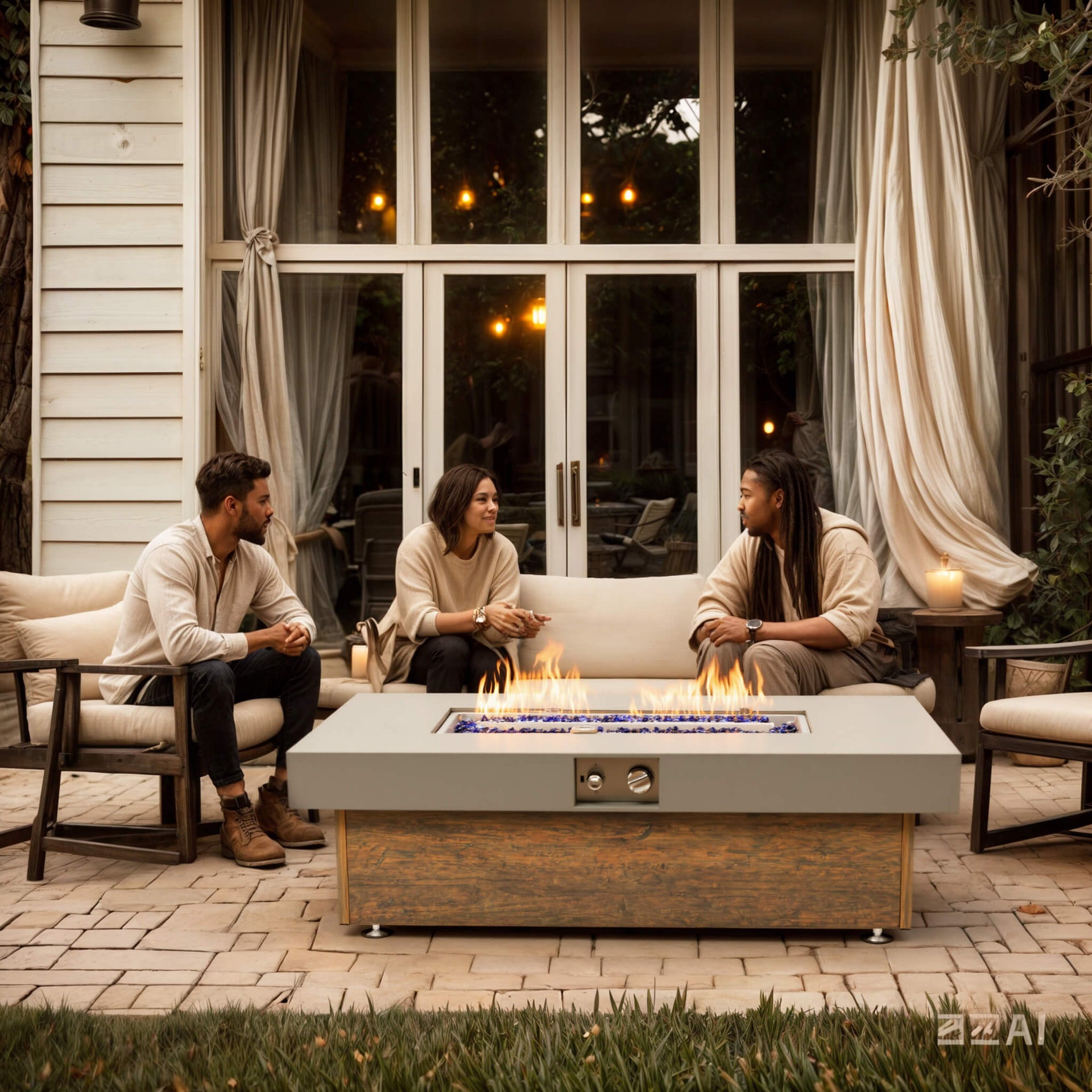Alora Luxury 48-Inch Outdoor Wood Grain Iron Fire Pit Table With Lava Rocks (SAK37905) SAKSBY WHOLESALE
