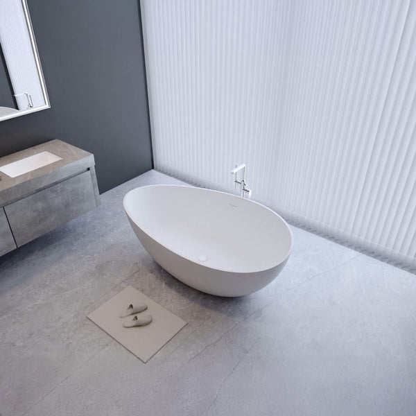 Alora Luxury 63-Inch Matte White Freestanding Soaking Bathtub With Overflow And Pop-Up Drain (SAK56140) SAKSBY WHOLESALE