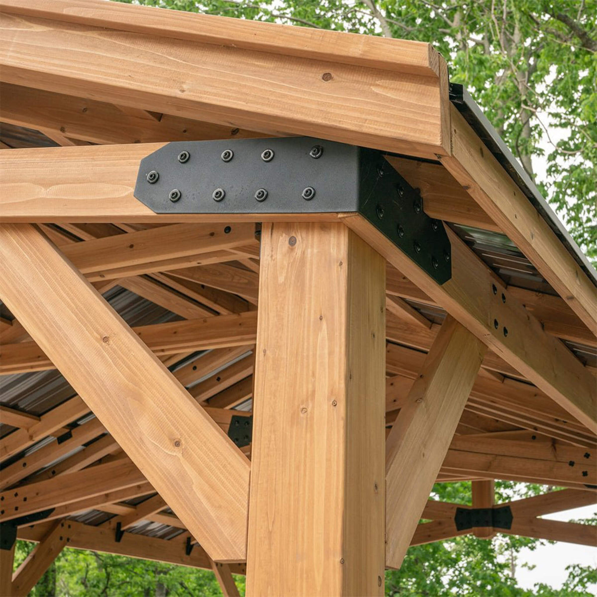 [12X20FT] Premium All Cedar Wooden Carport Pavilion Gazebo With Sloped Hardtop Steel Roof (SAK14279)