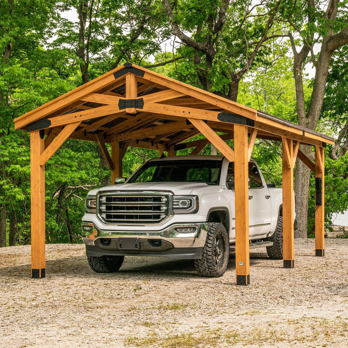 [12X20FT] Premium All Cedar Wooden Carport Pavilion Gazebo With Sloped Hardtop Steel Roof (SAK14279)