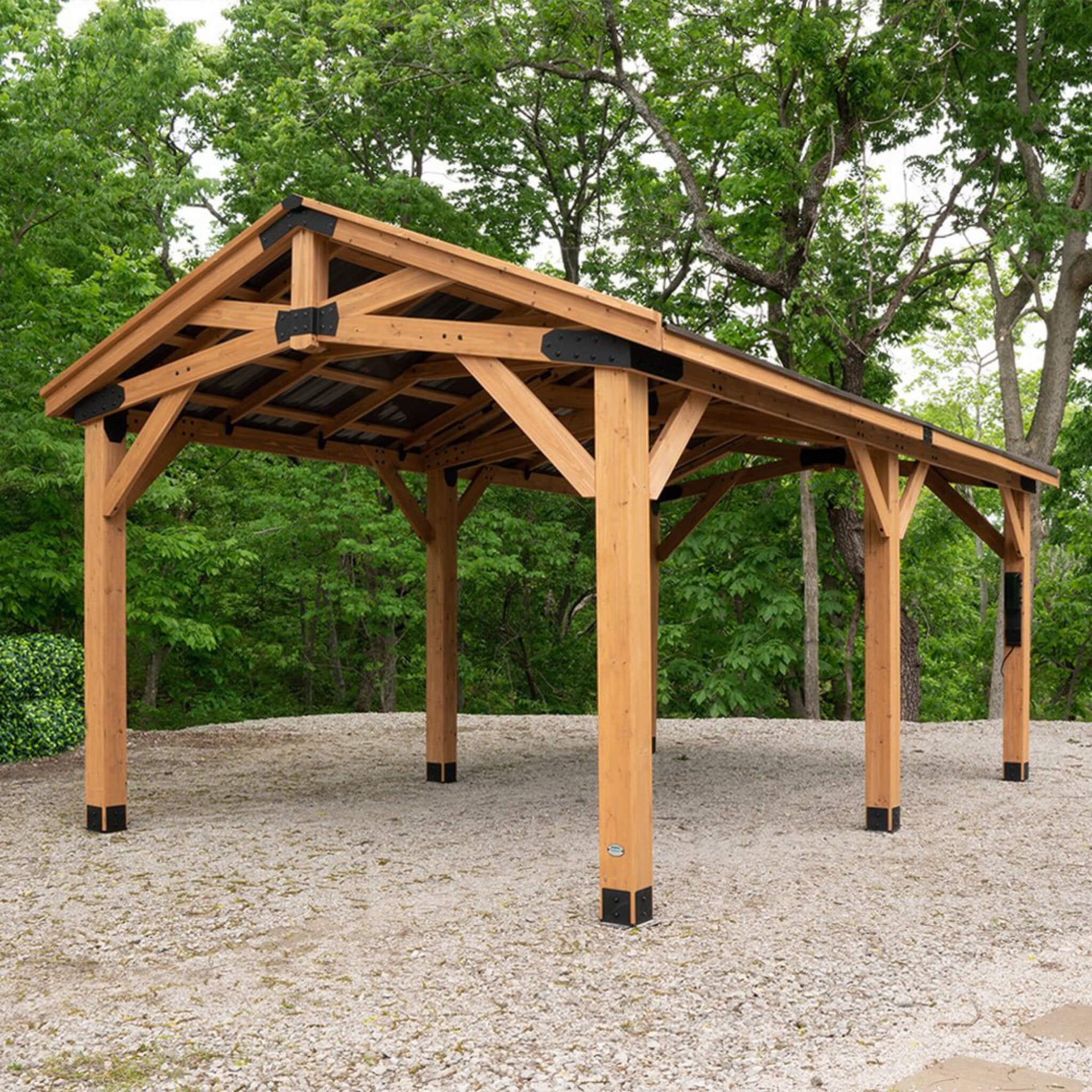 [12X20FT] Premium All Cedar Wooden Carport Pavilion Gazebo With Sloped Hardtop Steel Roof (SAK14279)