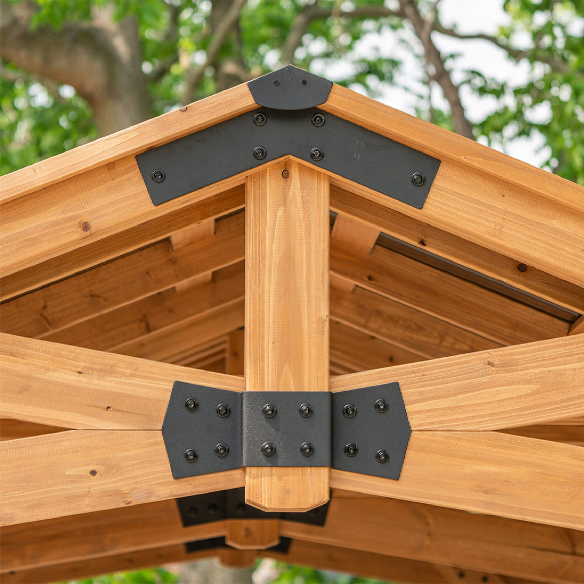 [12X20FT] Premium All Cedar Wooden Carport Pavilion Gazebo With Sloped Hardtop Steel Roof (SAK14279)