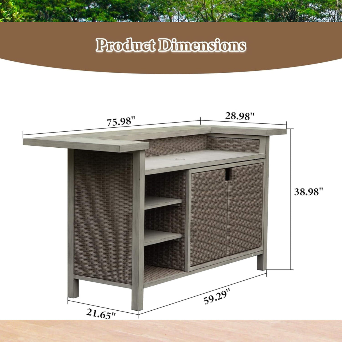 Premium All-Weather Spacious Outdoor Patio Bar Table With Aluminum Frame (SAK51876)