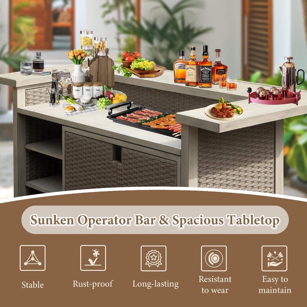 Premium All-Weather Spacious Outdoor Patio Bar Table With Aluminum Frame (SAK51876)