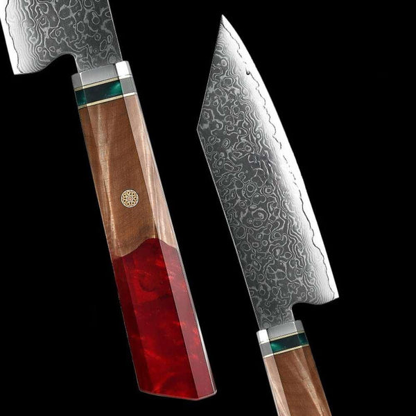Alpha Chef Knife Damascus Bunka Knife with Exotic Olive Wood & Resin Handle - Gifts for You 'n Me