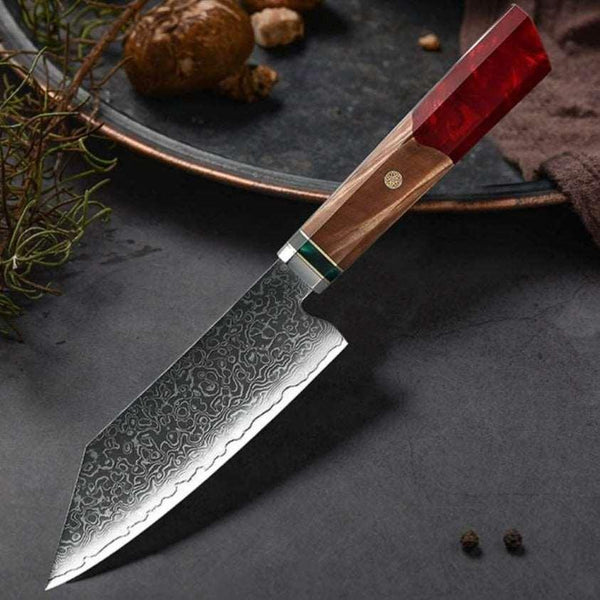 Alpha Chef Knife Damascus Bunka Knife with Exotic Olive Wood & Resin Handle - Gifts for You 'n Me