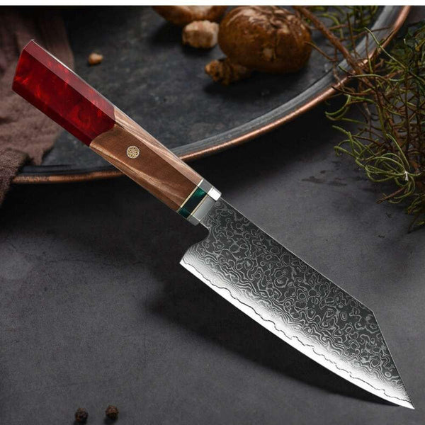 Alpha Chef Knife Damascus Bunka Knife with Exotic Olive Wood & Resin Handle - Gifts for You 'n Me