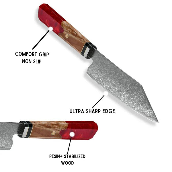 Alpha Chef Knife Damascus Bunka Knife with Exotic Olive Wood & Resin Handle - Gifts for You 'n Me