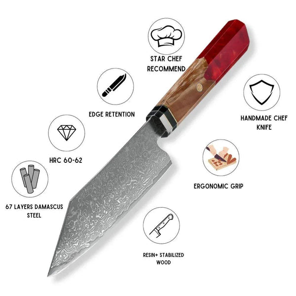 Alpha Chef Knife Damascus Bunka Knife with Exotic Olive Wood & Resin Handle - Gifts for You 'n Me
