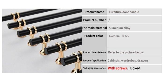 Aluminum Alloy Black Gold Door Handle Wardrobe Kitchen Cabinet Drawer Solid Handle Furniture Handle European Modern Hardware Modern Furniture Cupboard Door Drawer Handles