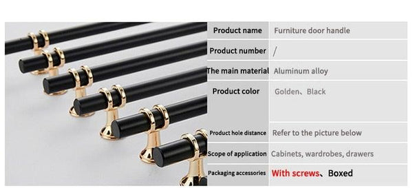 Aluminum Alloy Black Gold Door Handle Wardrobe Kitchen Cabinet Drawer Solid Handle Furniture Handle European Modern Hardware Modern Furniture Cupboard Door Drawer Handles