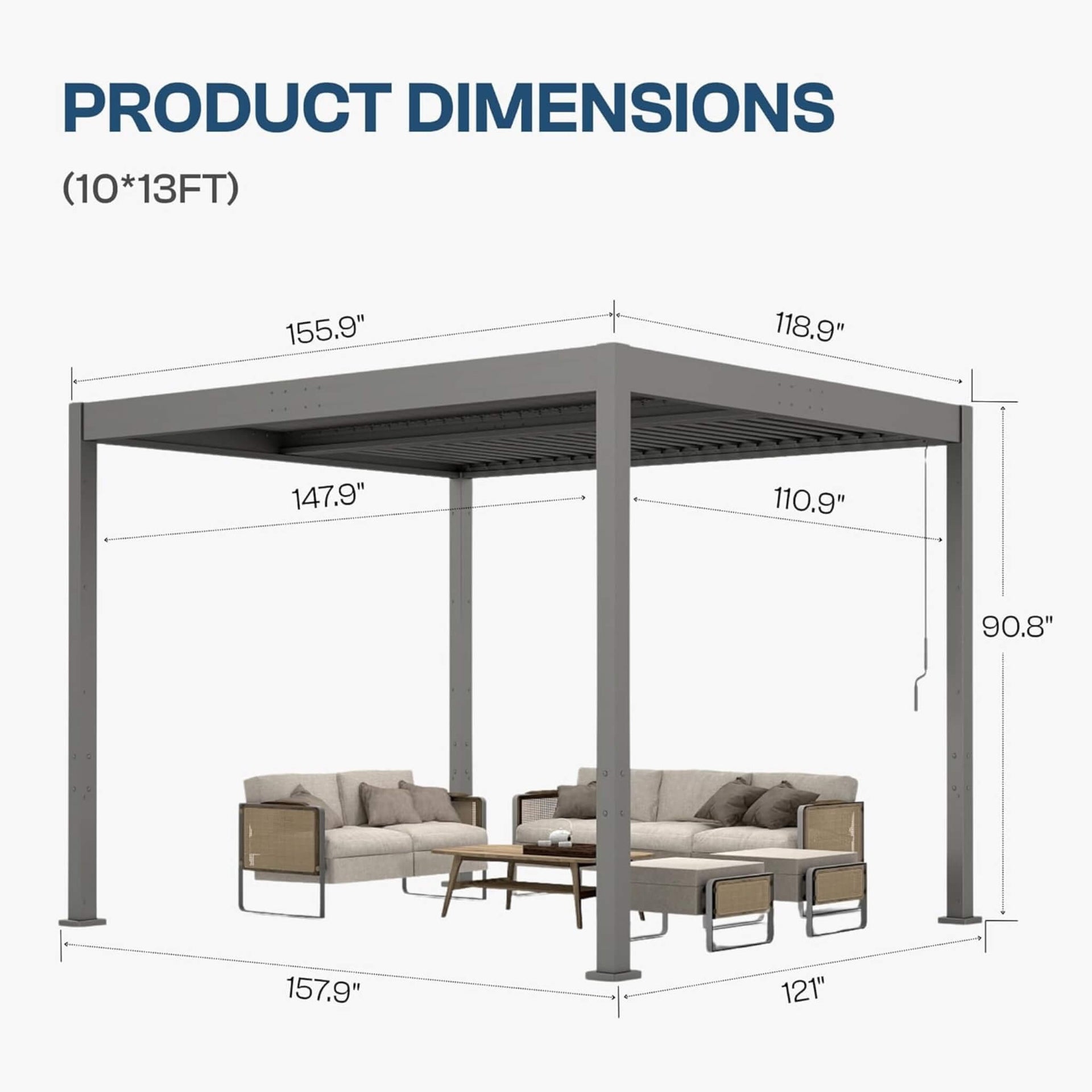 Alora Aluminum Louvered Pergola Kit With Adjustable Roof & Drainage (SAK94316)