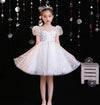 Girls Tiered Lace Flower Appliques Communion Dress - White / 100