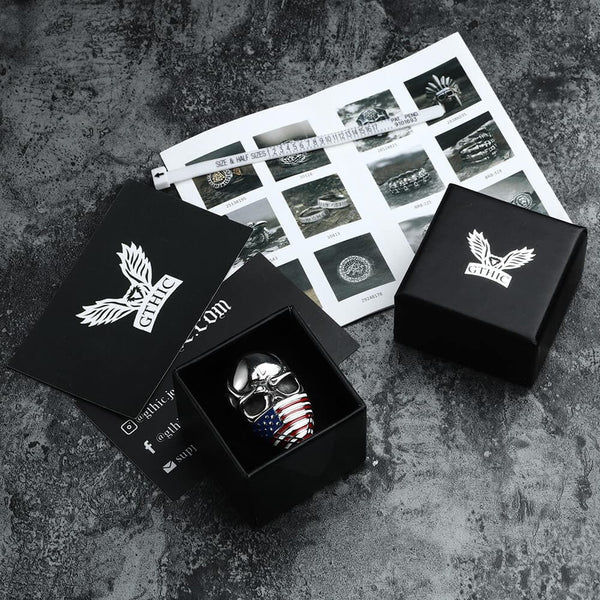 American Flag Stainless Steel Skull Ring
