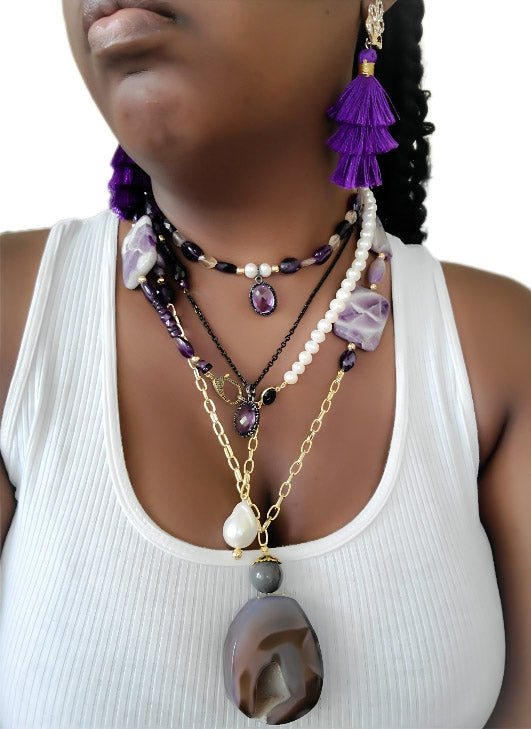 Amethyst and Black Spinel Necklace