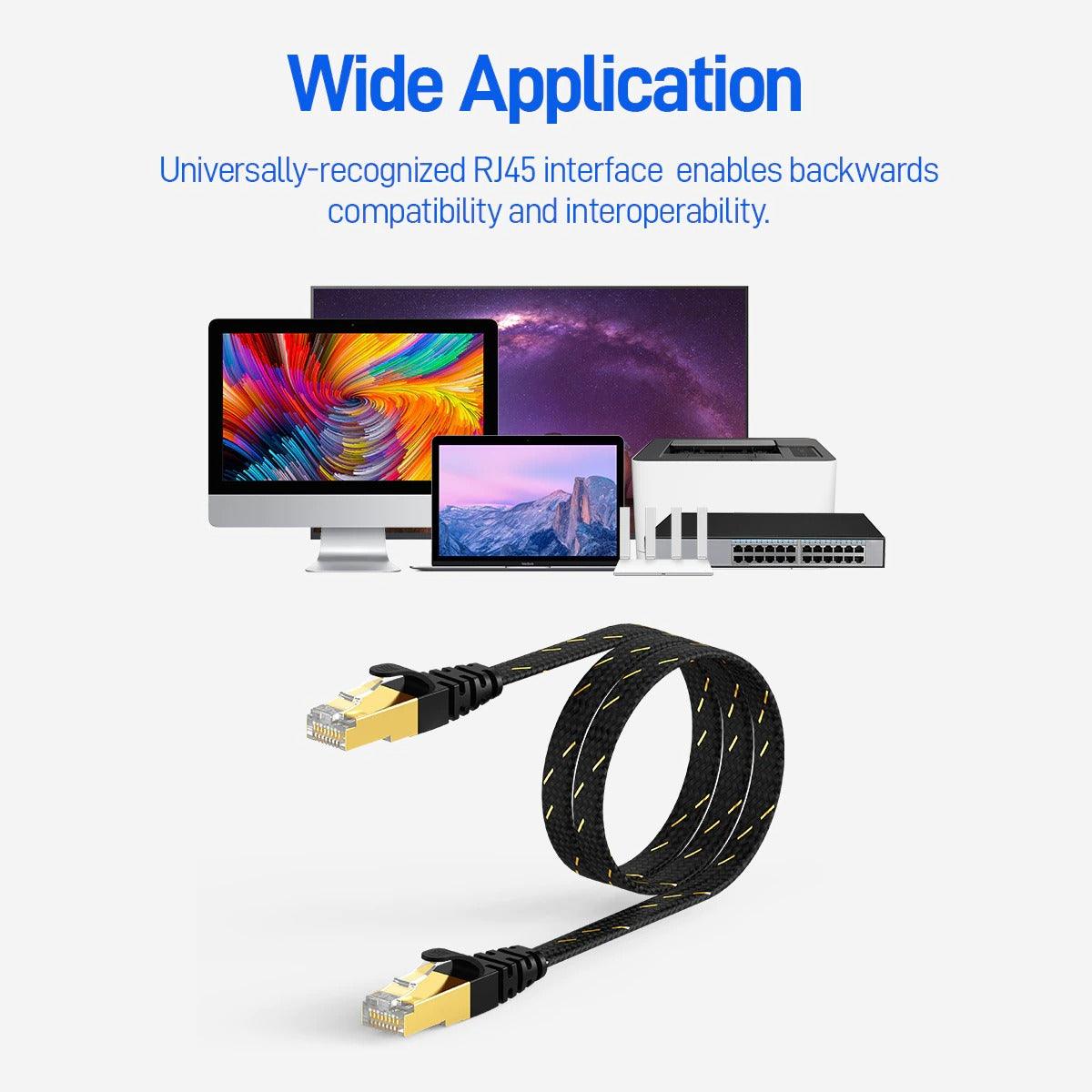 CAT7 Ethernet Cable 10G 600MHz Shielded Flat RJ45 Internet Network Patch Cord Fast LAN Wire Network Gold Plated Lead Polyester Braided For Gaming