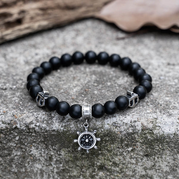 Anchor Rudder Stainless Steel Beaded Bracelet