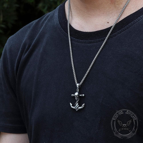 Anchor Stainless Steel Skull Pendant